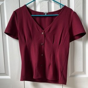 Maroon v neck button down blouse